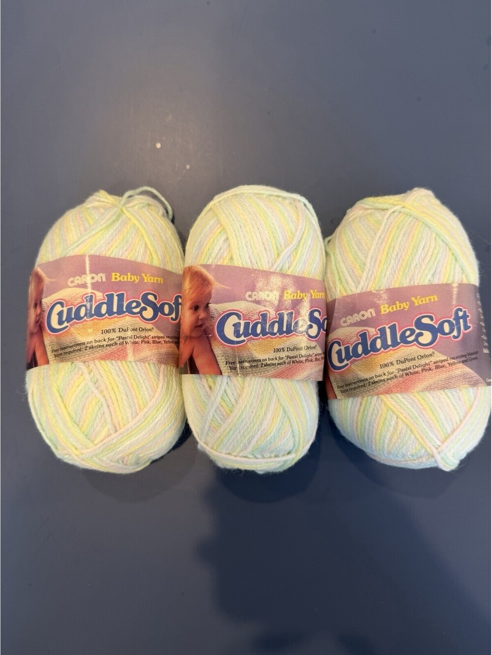 Vtg Caron Cuddle Soft Baby Yarn Pastels Same Lot # 3 Skeins New